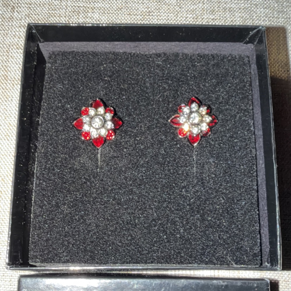 Joan Rivers Classics Interchangeable Flower Clip On Earrings Red Clear